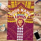 Personalized Brisbane Lions Puzzle Polynesian Tribal Pattern Heritage Football