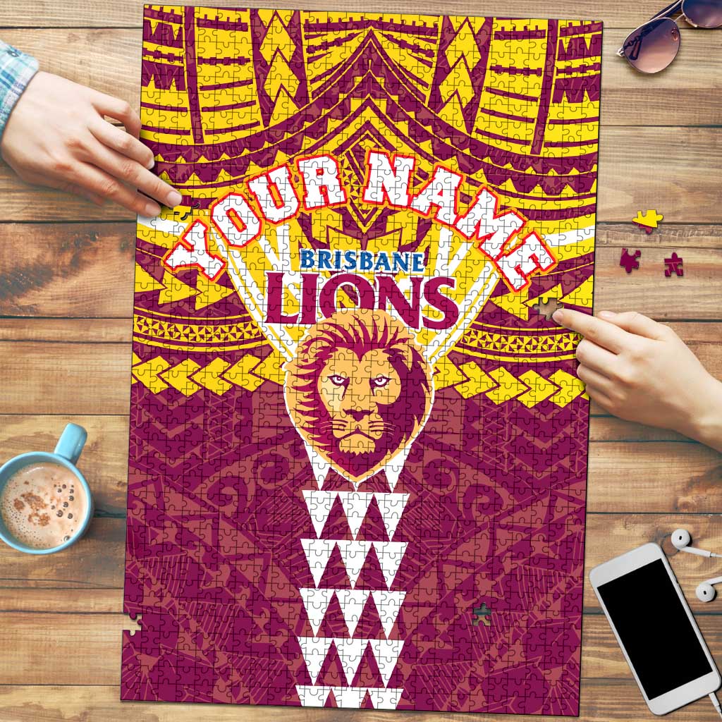 Personalized Brisbane Lions Puzzle Polynesian Tribal Pattern Heritage Football