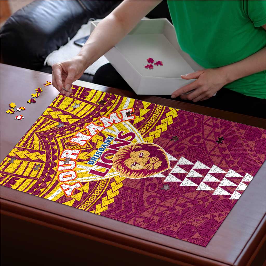 Personalized Brisbane Lions Puzzle Polynesian Tribal Pattern Heritage Football