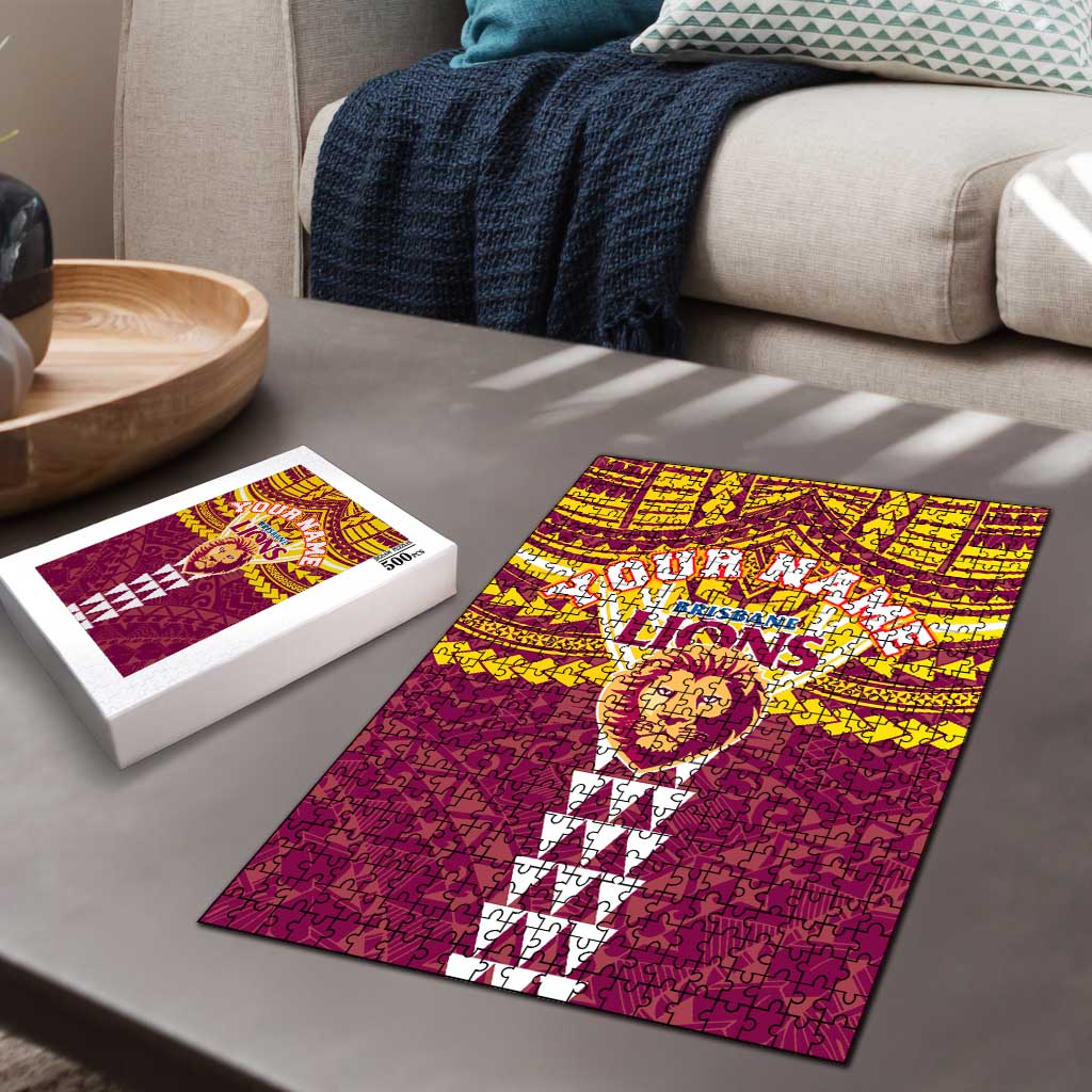 Personalized Brisbane Lions Puzzle Polynesian Tribal Pattern Heritage Football