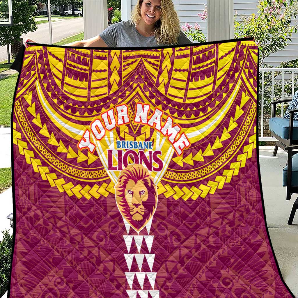 Personalized Brisbane Lions Quilt Polynesian Tribal Pattern Heritage Football