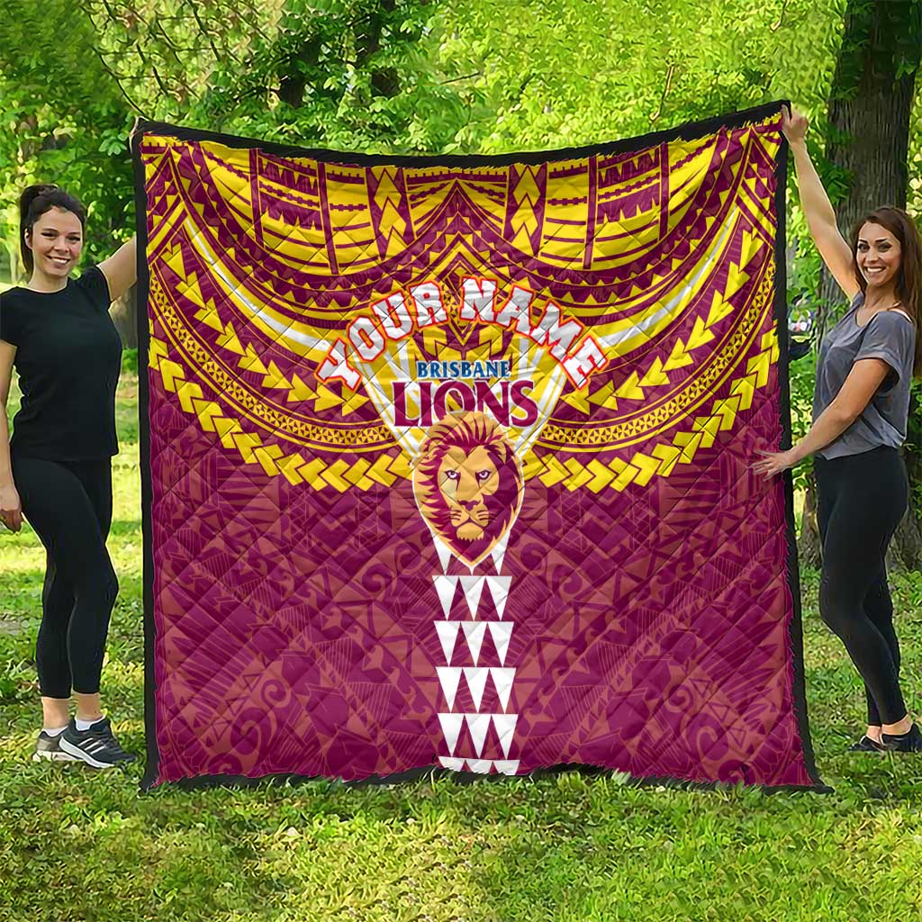 Personalized Brisbane Lions Quilt Polynesian Tribal Pattern Heritage Football