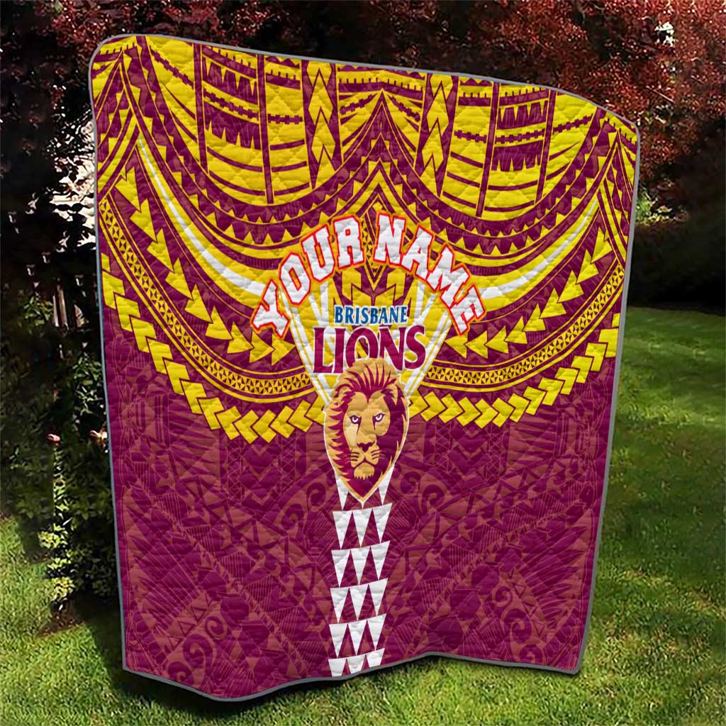Personalized Brisbane Lions Quilt Polynesian Tribal Pattern Heritage Football