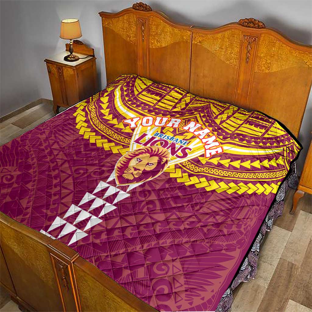 Personalized Brisbane Lions Quilt Polynesian Tribal Pattern Heritage Football