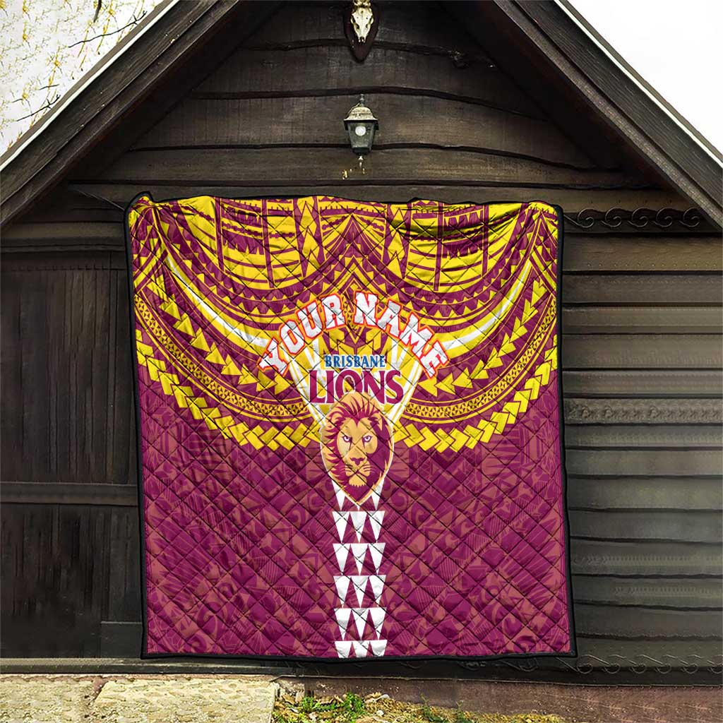 Personalized Brisbane Lions Quilt Polynesian Tribal Pattern Heritage Football