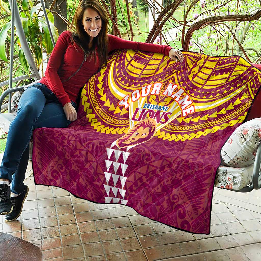 Personalized Brisbane Lions Quilt Polynesian Tribal Pattern Heritage Football