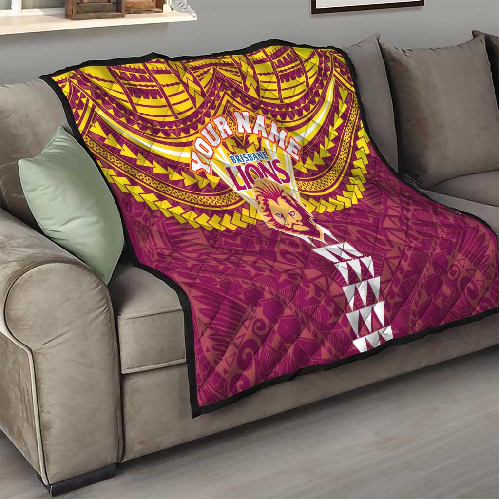 Personalized Brisbane Lions Quilt Polynesian Tribal Pattern Heritage Football