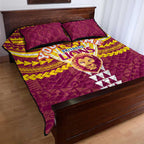 Personalized Brisbane Lions Quilt Bed Set Polynesian Tribal Pattern Heritage Football