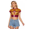 Personalized Brisbane Lions Raglan Cropped T Shirt Polynesian Tribal Pattern Heritage Football