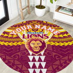 Personalized Brisbane Lions Round Carpet Polynesian Tribal Pattern Heritage Football