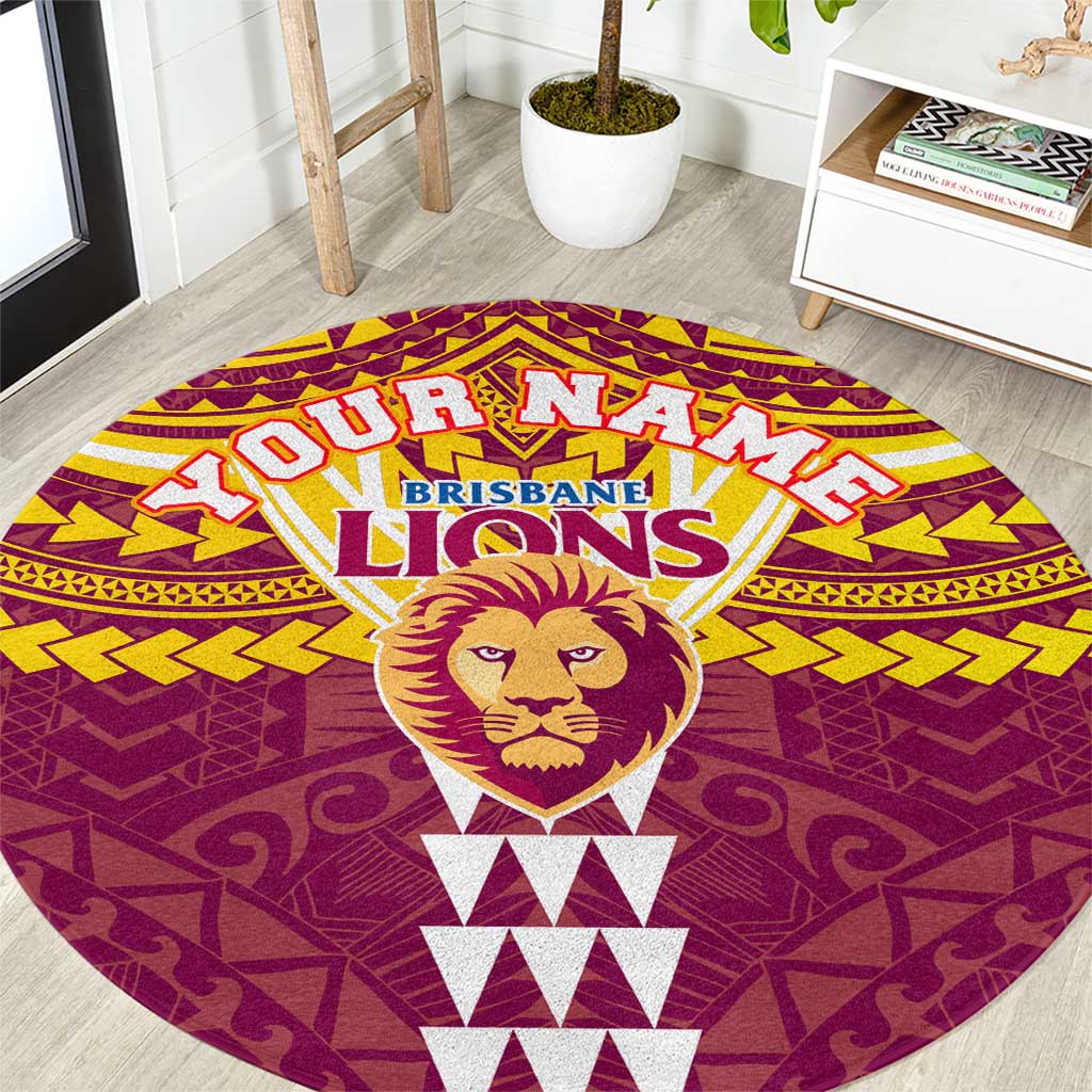 Personalized Brisbane Lions Round Carpet Polynesian Tribal Pattern Heritage Football