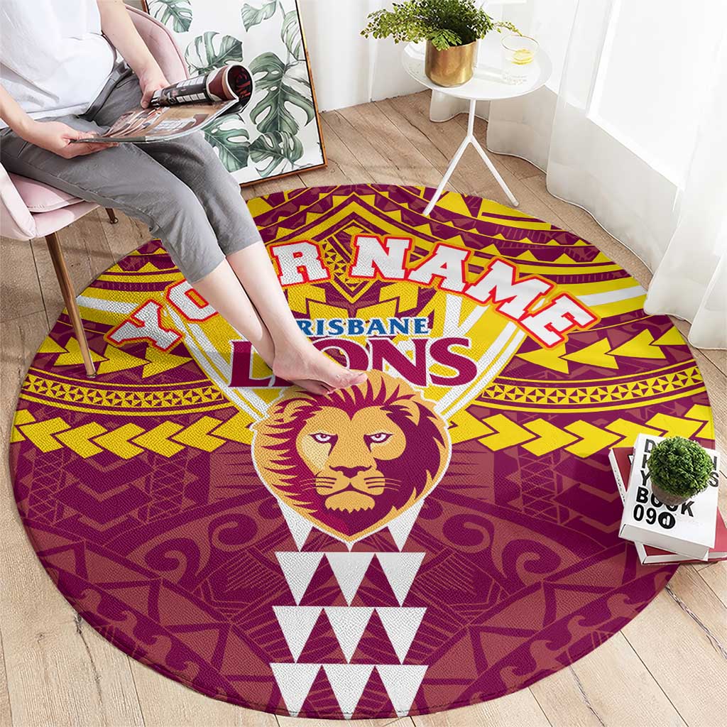 Personalized Brisbane Lions Round Carpet Polynesian Tribal Pattern Heritage Football