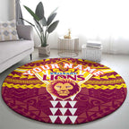 Personalized Brisbane Lions Round Carpet Polynesian Tribal Pattern Heritage Football
