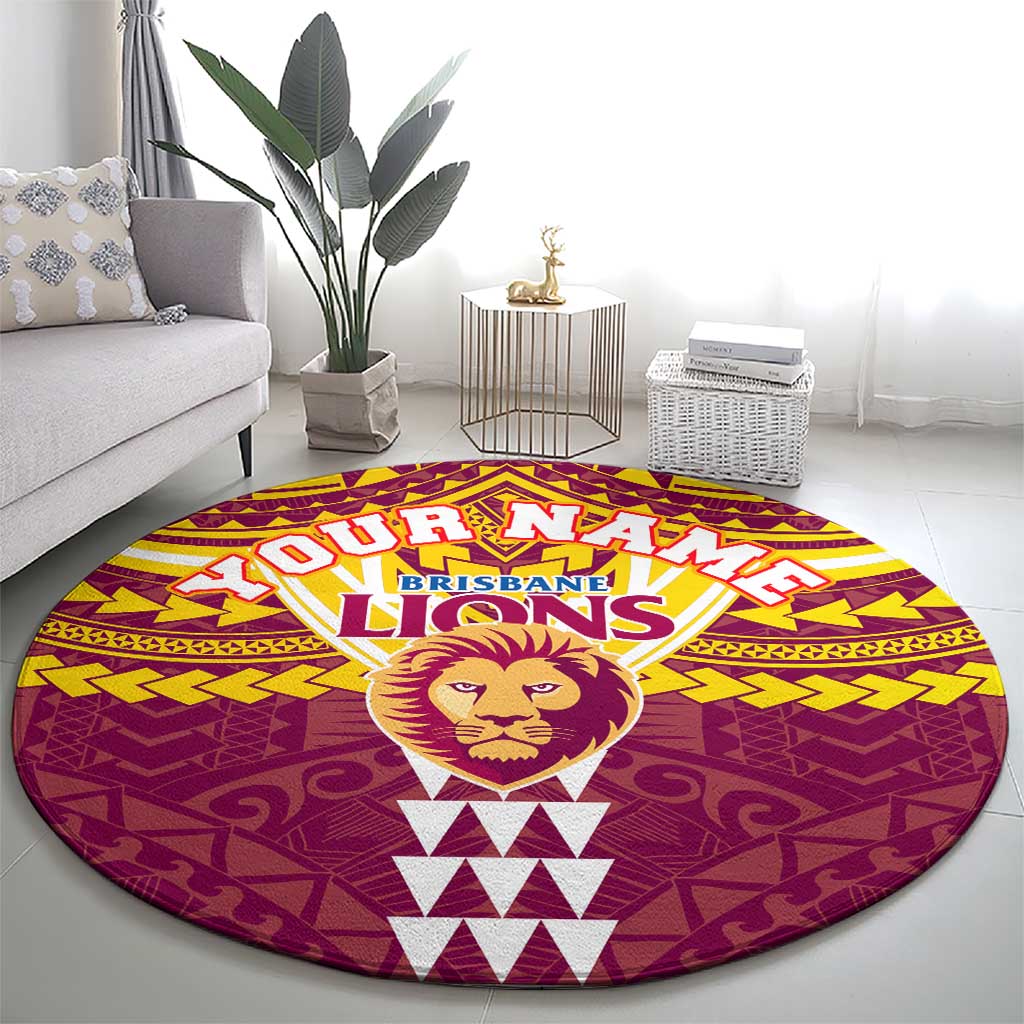Personalized Brisbane Lions Round Carpet Polynesian Tribal Pattern Heritage Football