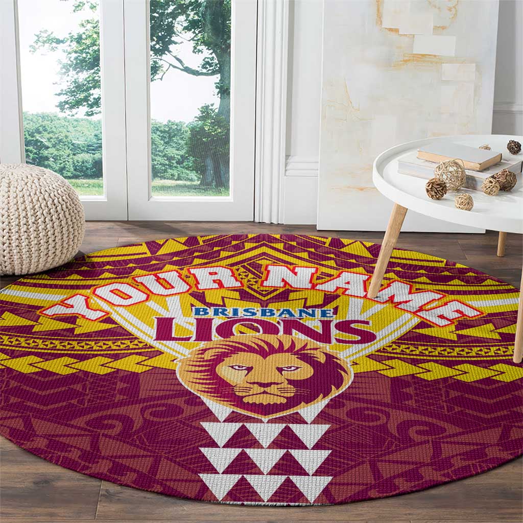 Personalized Brisbane Lions Round Carpet Polynesian Tribal Pattern Heritage Football
