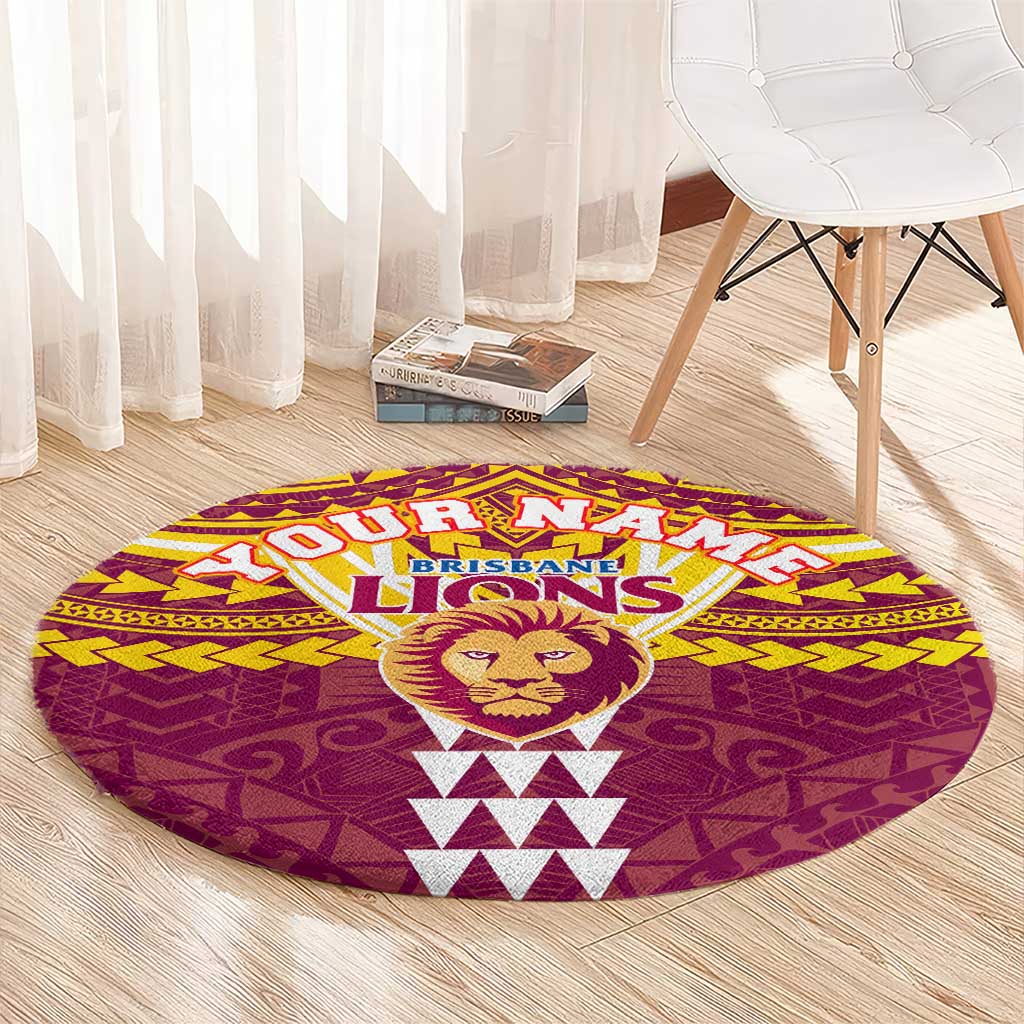 Personalized Brisbane Lions Round Carpet Polynesian Tribal Pattern Heritage Football