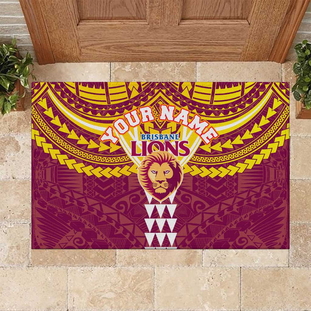 Personalized Brisbane Lions Rubber Doormat Polynesian Tribal Pattern Heritage Football