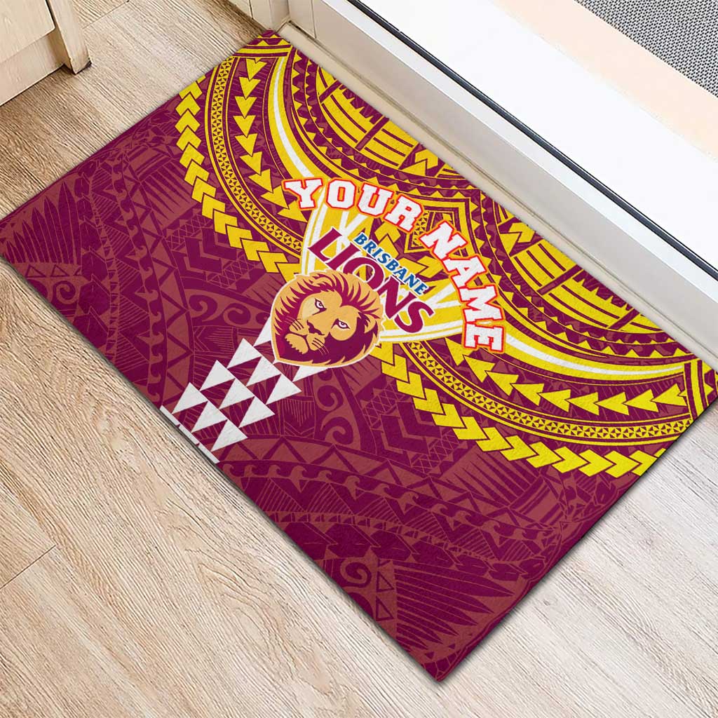 Personalized Brisbane Lions Rubber Doormat Polynesian Tribal Pattern Heritage Football
