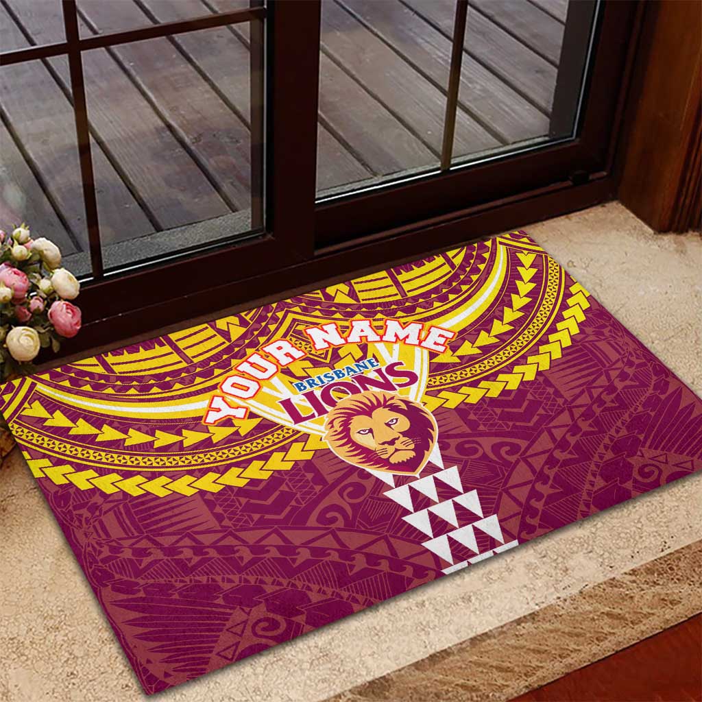Personalized Brisbane Lions Rubber Doormat Polynesian Tribal Pattern Heritage Football