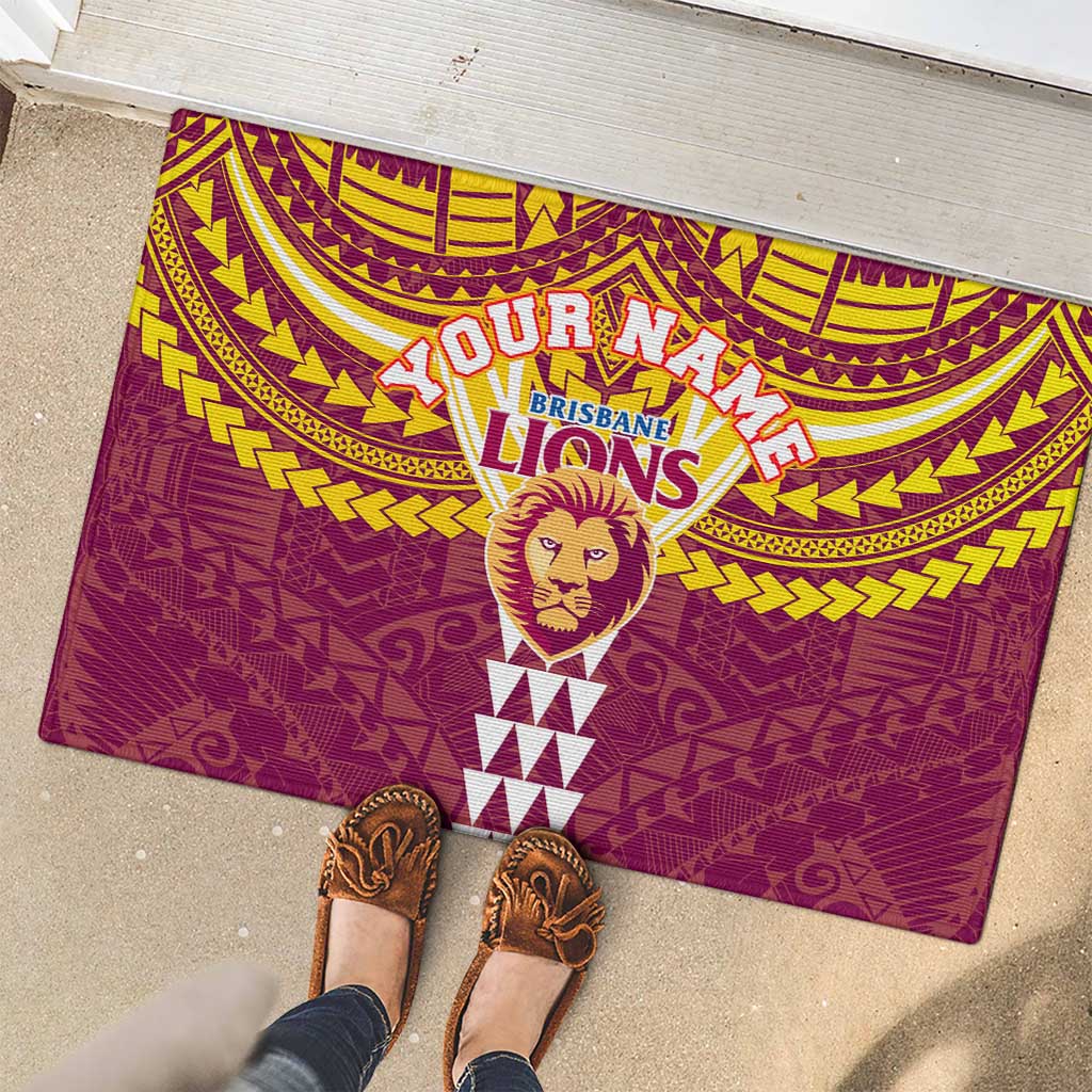 Personalized Brisbane Lions Rubber Doormat Polynesian Tribal Pattern Heritage Football