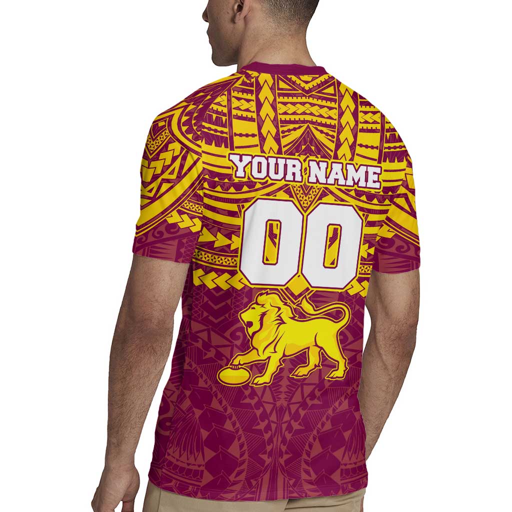 Personalized Brisbane Lions Rugby Jersey Polynesian Tribal Pattern Heritage Football