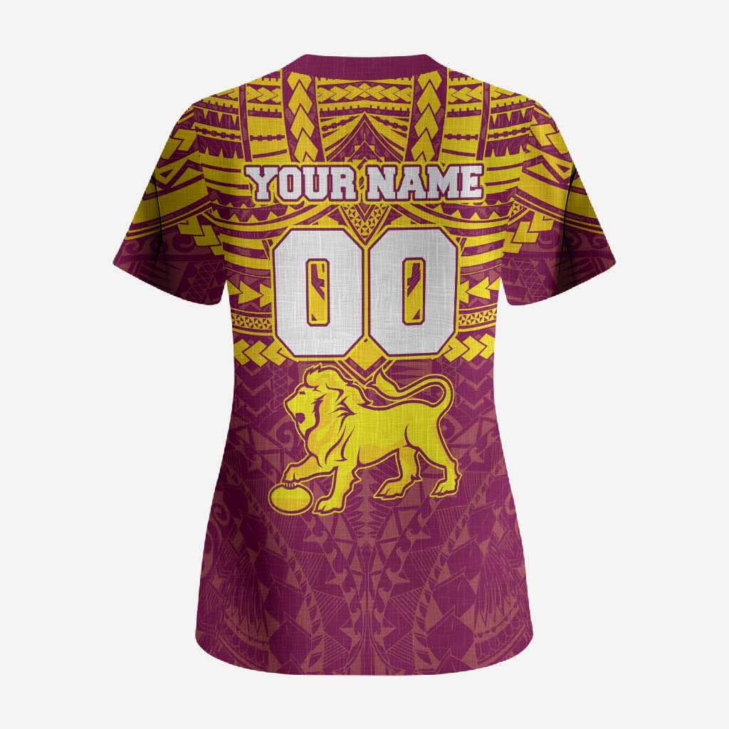 Personalized Brisbane Lions Scrub Top Polynesian Tribal Pattern Heritage Football
