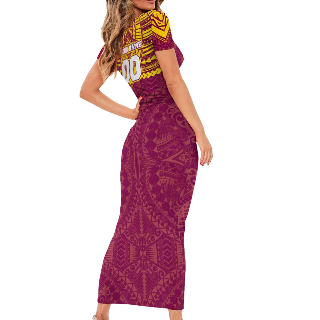 Personalized Brisbane Lions Short Sleeve Bodycon Dress Polynesian Tribal Pattern Heritage Football