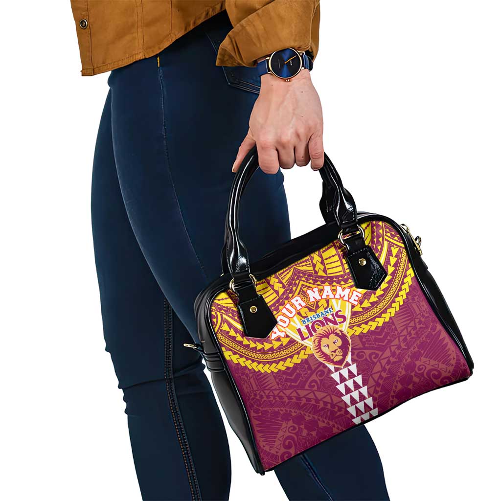 Personalized Brisbane Lions Shoulder Handbag Polynesian Tribal Pattern Heritage Football