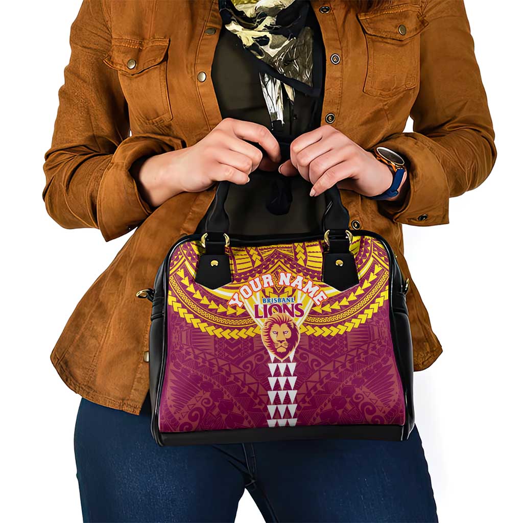 Personalized Brisbane Lions Shoulder Handbag Polynesian Tribal Pattern Heritage Football