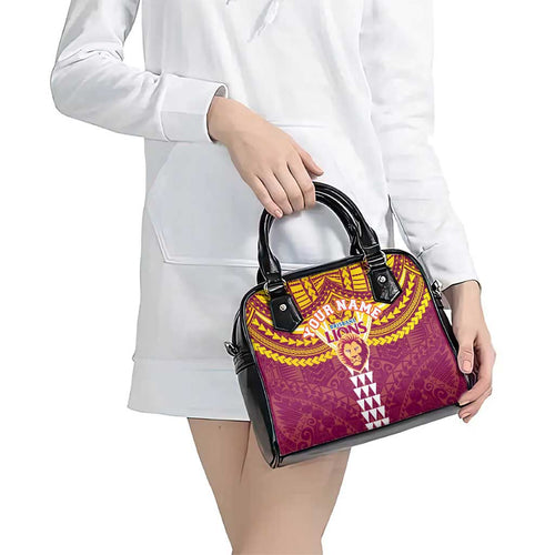Personalized Brisbane Lions Shoulder Handbag Polynesian Tribal Pattern Heritage Football