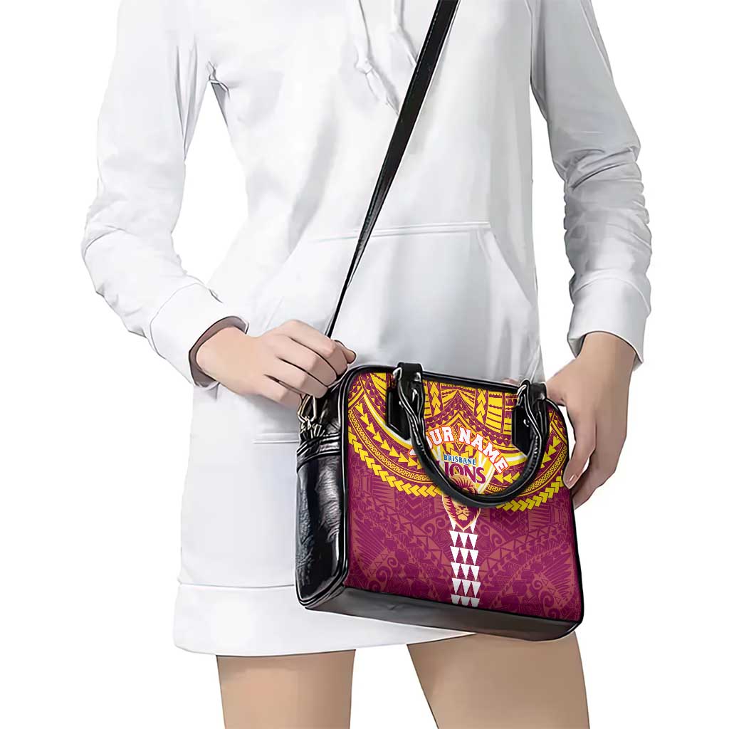 Personalized Brisbane Lions Shoulder Handbag Polynesian Tribal Pattern Heritage Football