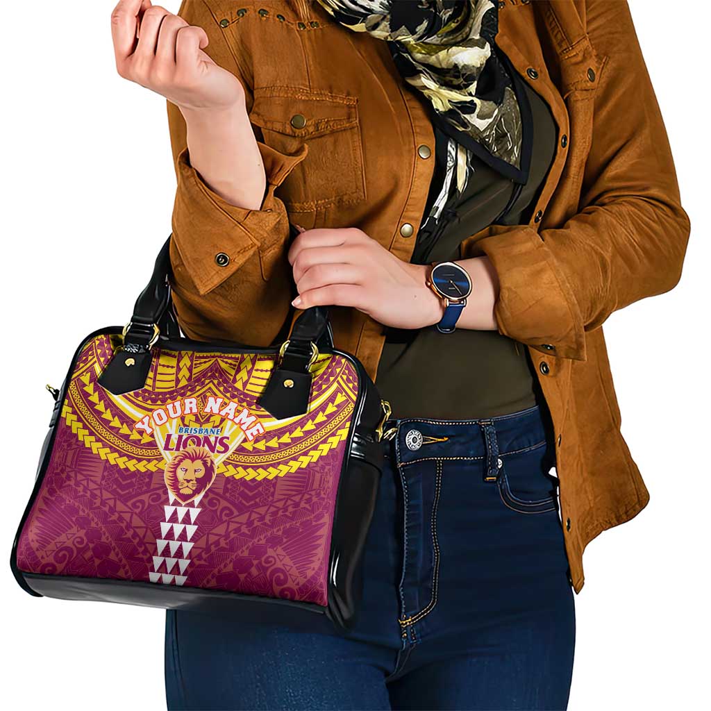 Personalized Brisbane Lions Shoulder Handbag Polynesian Tribal Pattern Heritage Football