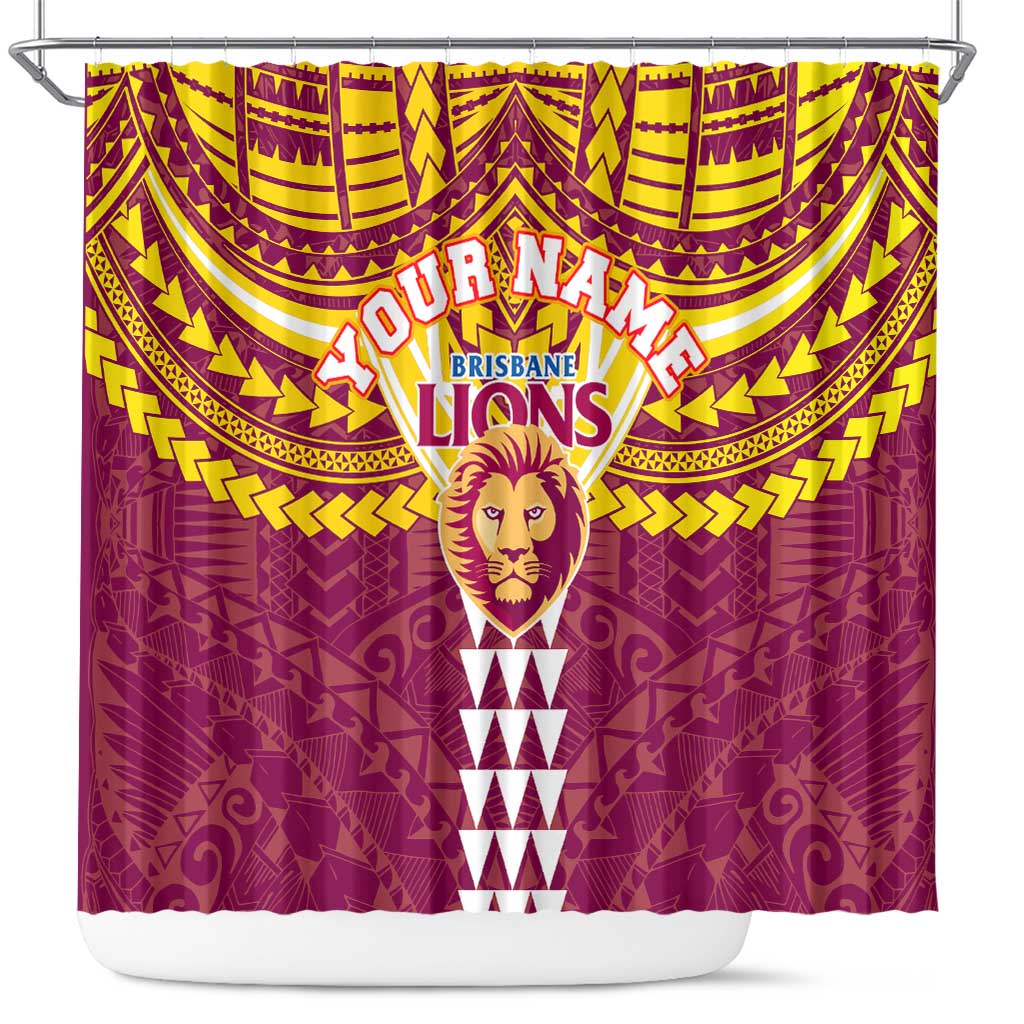 Personalized Brisbane Lions Shower Curtain Polynesian Tribal Pattern Heritage Football
