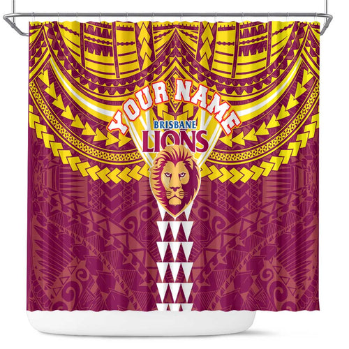 Personalized Brisbane Lions Shower Curtain Polynesian Tribal Pattern Heritage Football