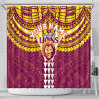 Personalized Brisbane Lions Shower Curtain Polynesian Tribal Pattern Heritage Football