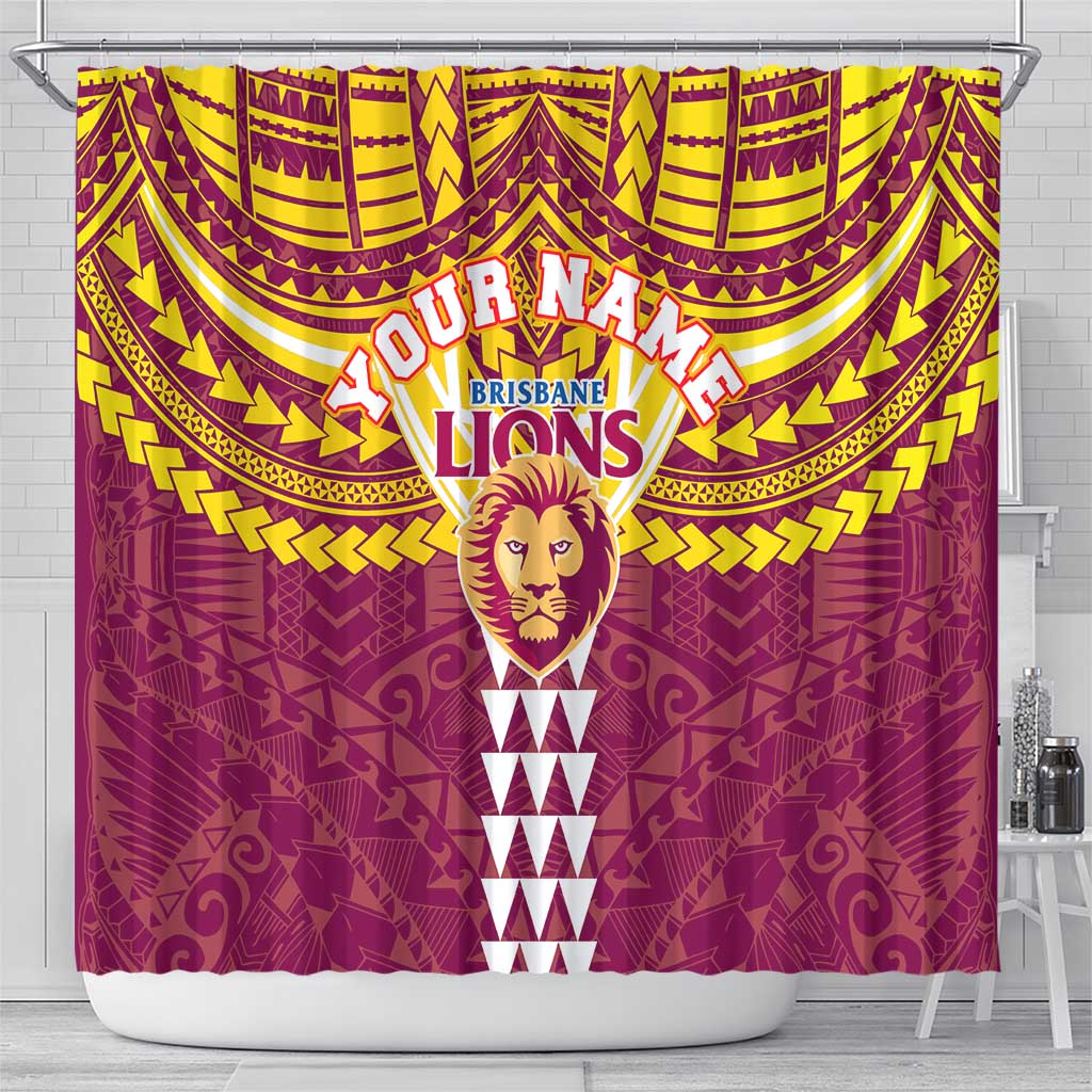 Personalized Brisbane Lions Shower Curtain Polynesian Tribal Pattern Heritage Football