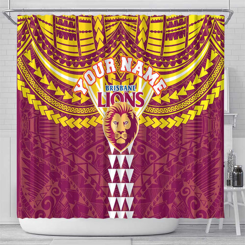 Personalized Brisbane Lions Shower Curtain Polynesian Tribal Pattern Heritage Football