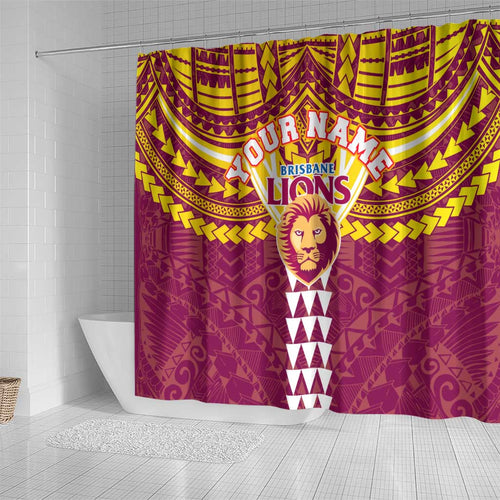 Personalized Brisbane Lions Shower Curtain Polynesian Tribal Pattern Heritage Football