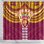 Personalized Brisbane Lions Shower Curtain Polynesian Tribal Pattern Heritage Football