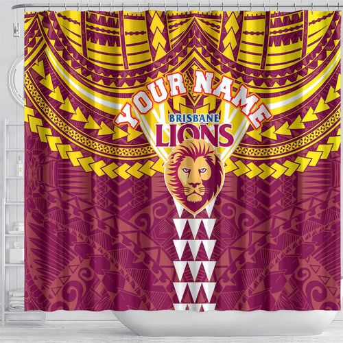 Personalized Brisbane Lions Shower Curtain Polynesian Tribal Pattern Heritage Football