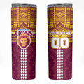 Personalized Brisbane Lions Skinny Tumbler Polynesian Tribal Pattern Heritage Football