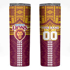 Personalized Brisbane Lions Skinny Tumbler Polynesian Tribal Pattern Heritage Football