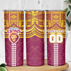 Personalized Brisbane Lions Skinny Tumbler Polynesian Tribal Pattern Heritage Football