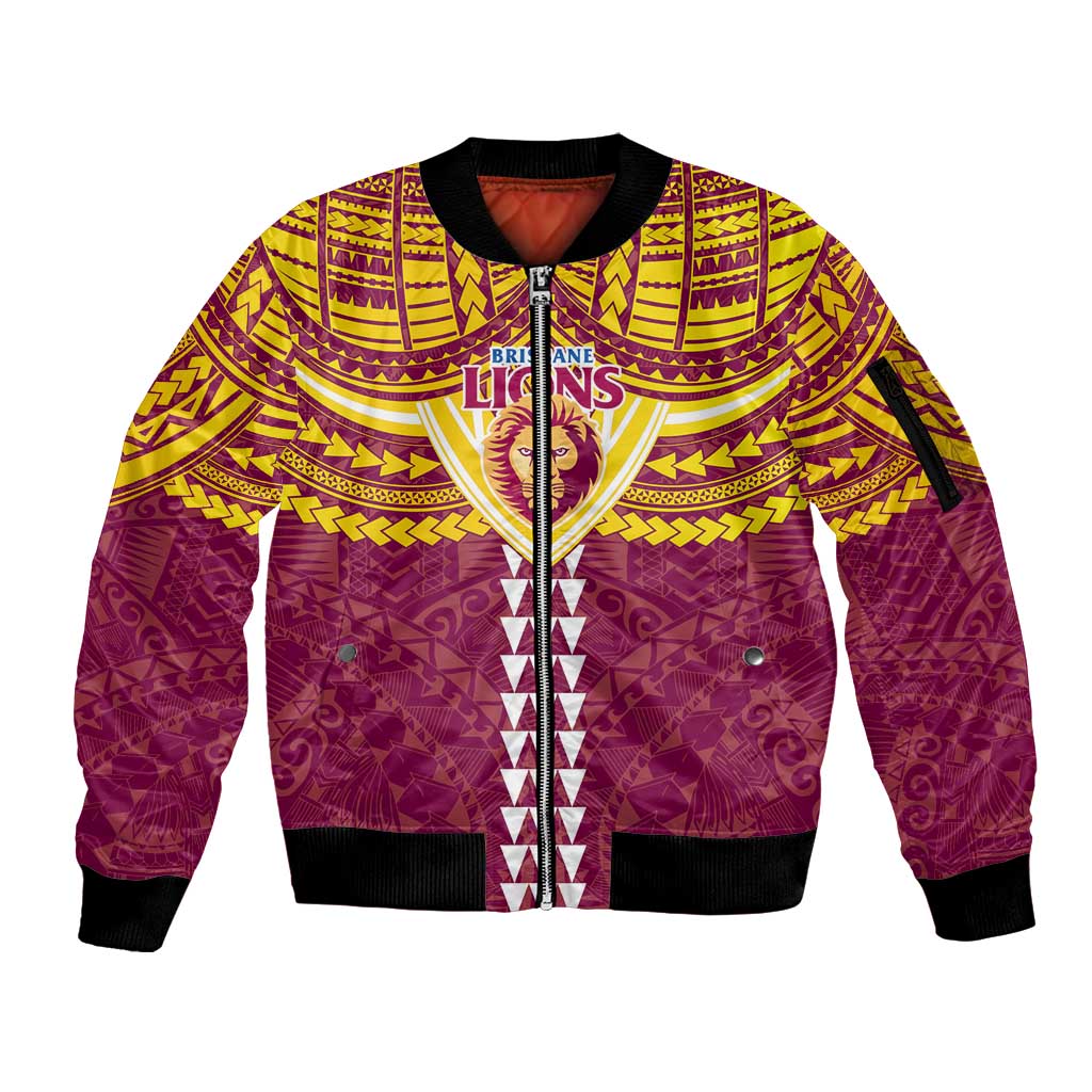 Personalized Brisbane Lions Sleeve Zip Bomber Jacket Polynesian Tribal Pattern Heritage Football
