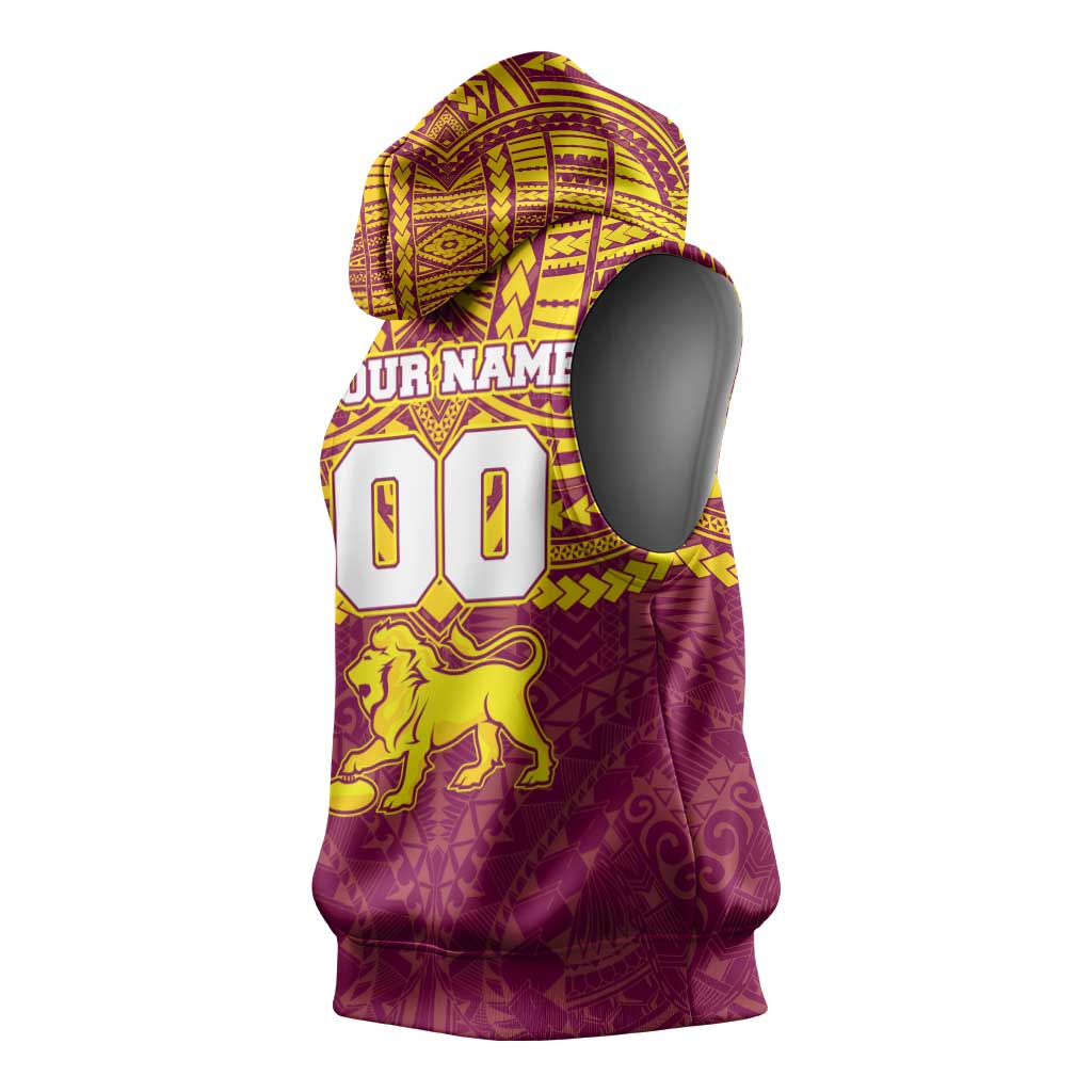 Personalized Brisbane Lions Sleeveless Hoodie Polynesian Tribal Pattern Heritage Football