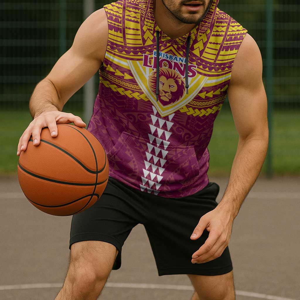 Personalized Brisbane Lions Sleeveless Hoodie Polynesian Tribal Pattern Heritage Football