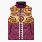 Personalized Brisbane Lions Sleeveless Puffer Jacket Polynesian Tribal Pattern Heritage Football