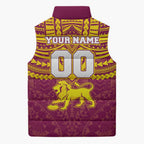 Personalized Brisbane Lions Sleeveless Puffer Jacket Polynesian Tribal Pattern Heritage Football