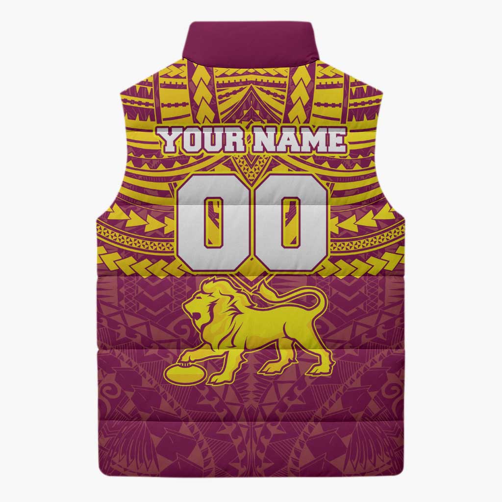 Personalized Brisbane Lions Sleeveless Puffer Jacket Polynesian Tribal Pattern Heritage Football