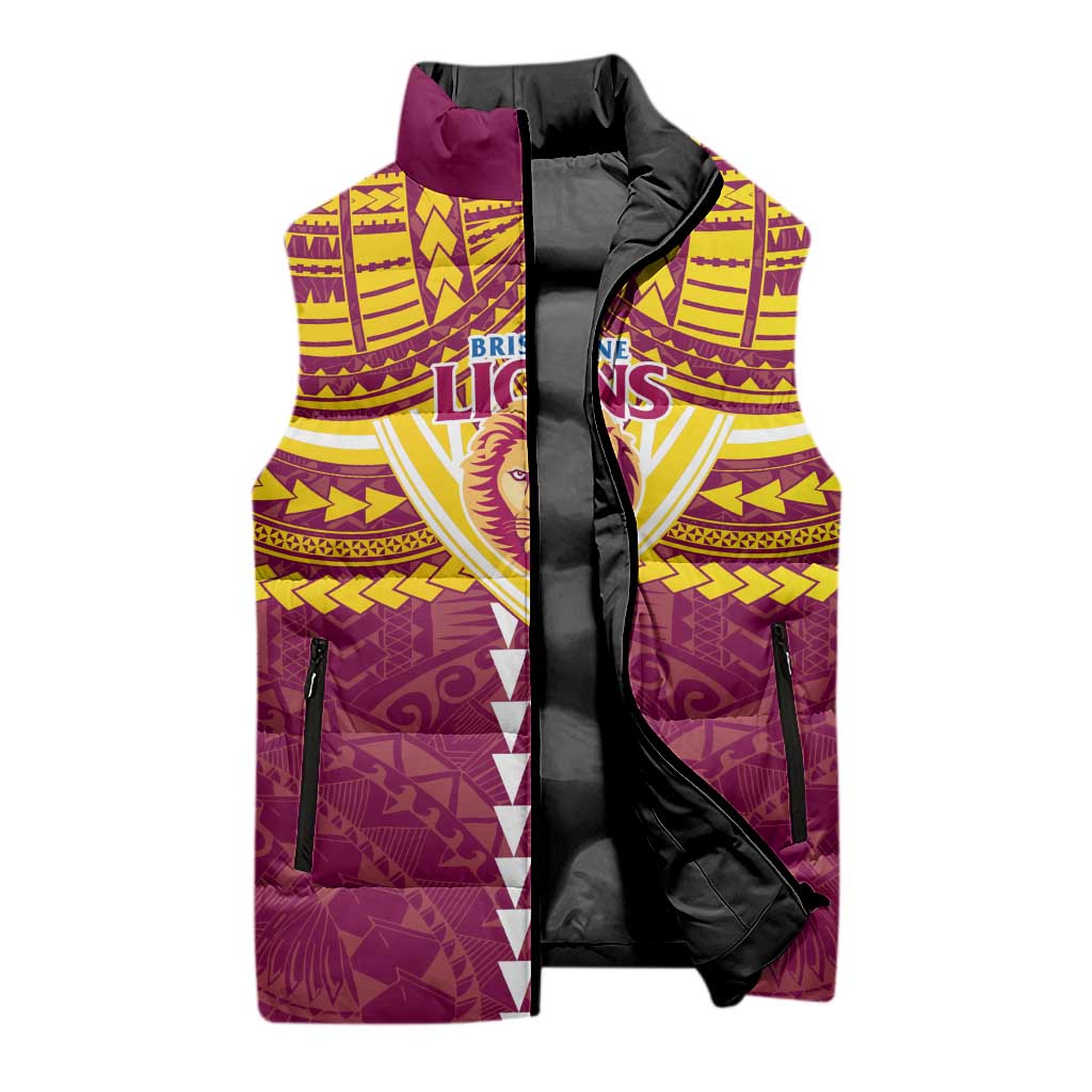 Personalized Brisbane Lions Sleeveless Puffer Jacket Polynesian Tribal Pattern Heritage Football
